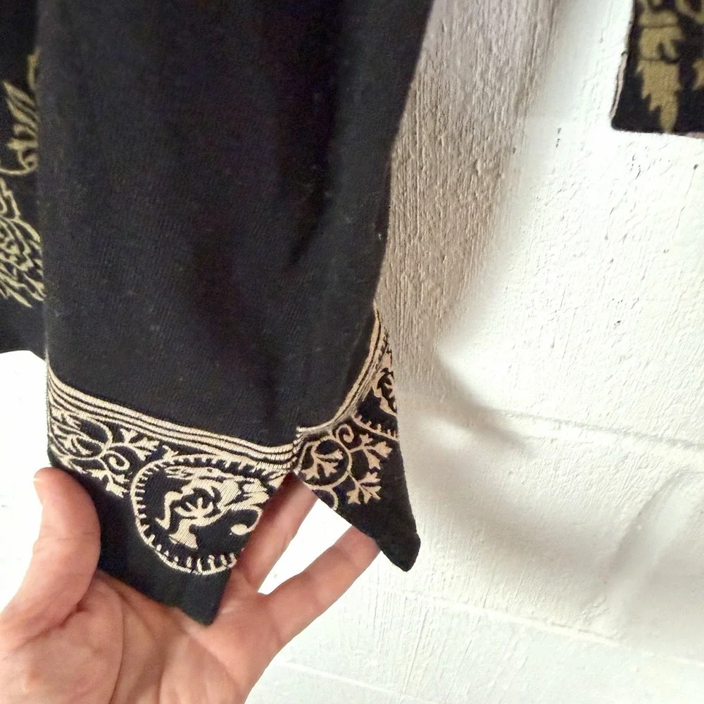 CJ Banks Tunic Black Tan Paisley Floral Beaded Artsy Eclectic Office Bohemian 1X - Picture 6 of 14